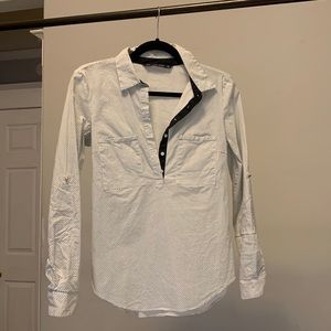 White and black polka dot button up shirt with pocket details, Zara, Size Small